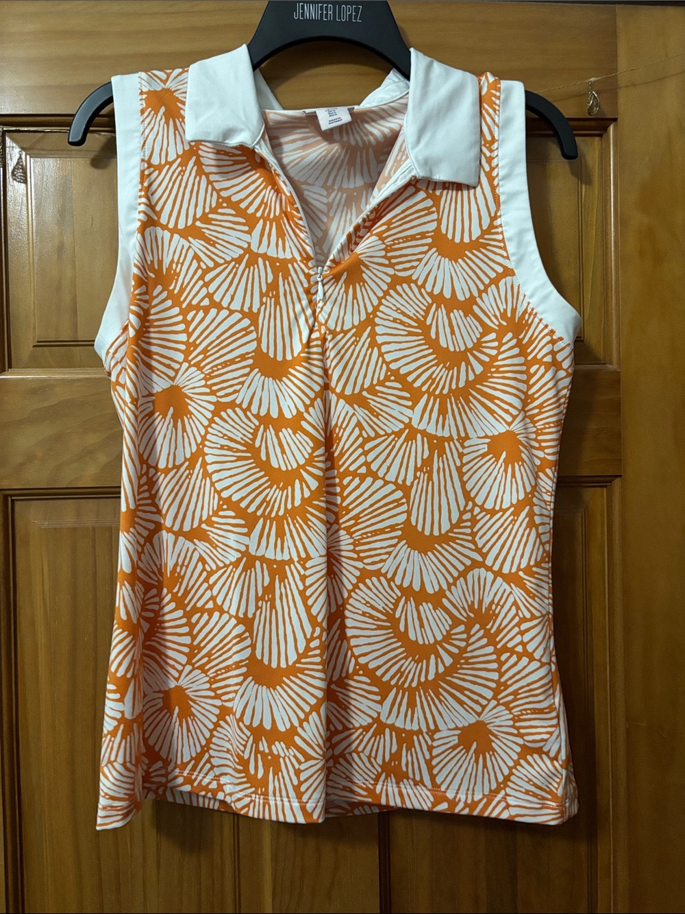 Tommy Bahama Orange and White Sleeveless Zip Polo Golf Tank